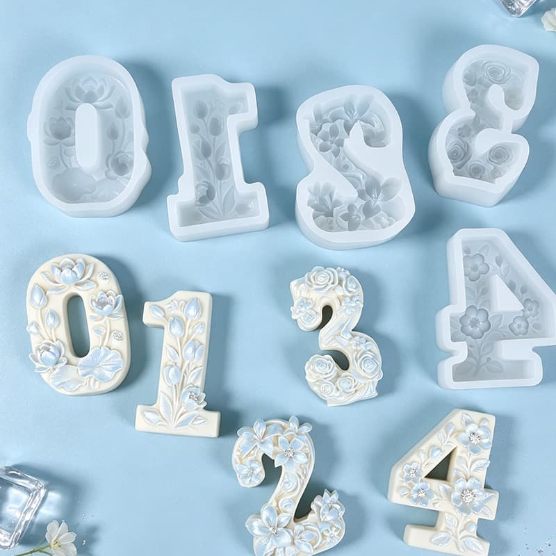 Flourishing Flowers Numbers 0-9 Aromatherapy Candle Silicone Mold Aromatherapy Candle Silicone Cake Festival Decoration Silicone