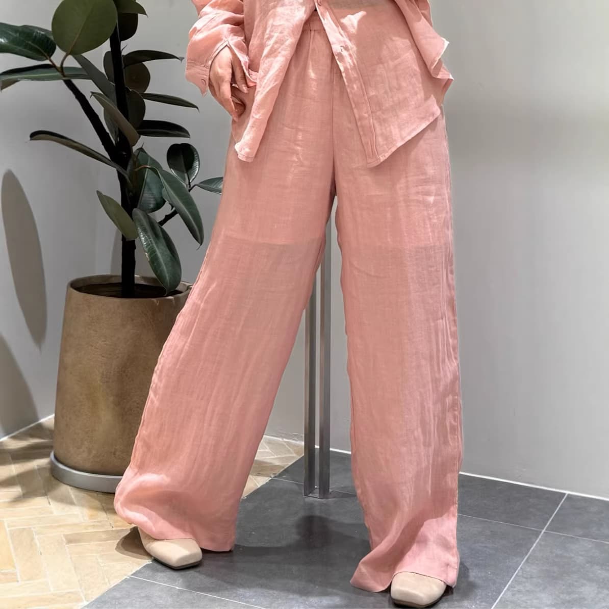Spring new style retro simple fashion versatile slim wide leg loose ramie casual pants for women