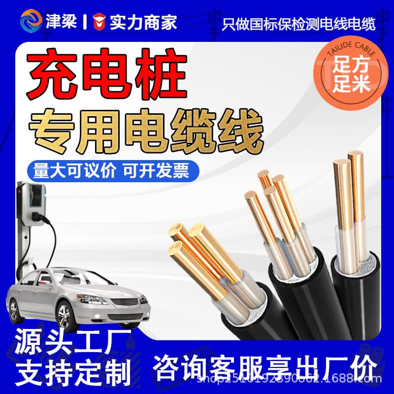 New Energy Vehicle Charging Pile Cable 3 Core 6 sqmm 7KW Wire National Standard Copper Core Outdoor Switch Power Cord