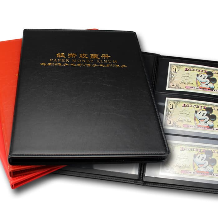 Mingtai PCCB Leather Stitched Coin Banknote Stamp RMB Collection Album Black Background 10 Pages