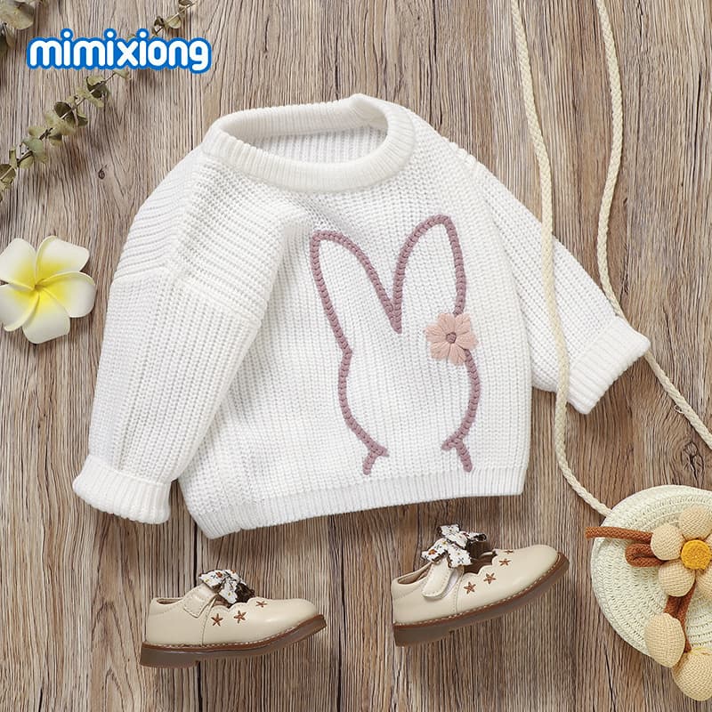 Trending New Infant Knit Cute Rabbit Embroidery Round Neck Sweater