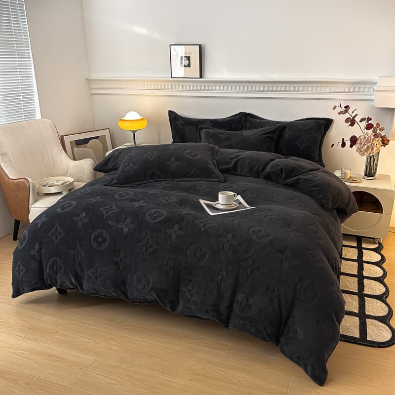 Cross-Border Solid Color Milk Fleece Duvet Cover - Cut Pattern Single Duvet Cover, Fitted Sheet Style Four-Piece Set, Foreign Trade Factory