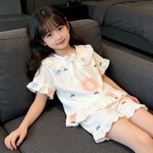 Children's Pajamas Cloud Cotton Summer Short Sleeve Thin Style 2026 Wear-Out Girls' Middle and Older Kids Set Girls' Homewear