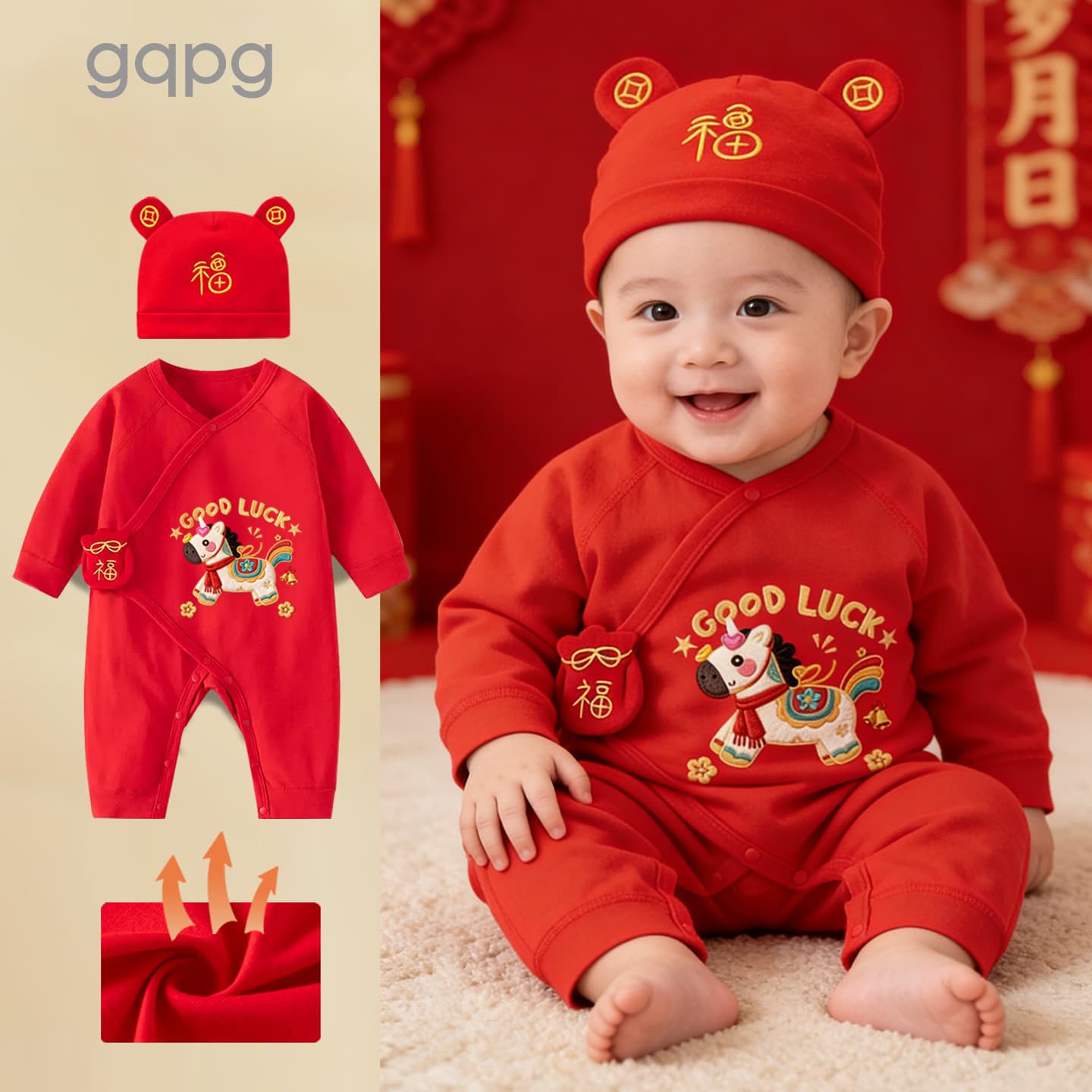 Infant Romper Spring Autumn Pure Cotton Class A Newborn Baby Horse Year Full Moon Baby Clothes Festive 1st Birthday Suit