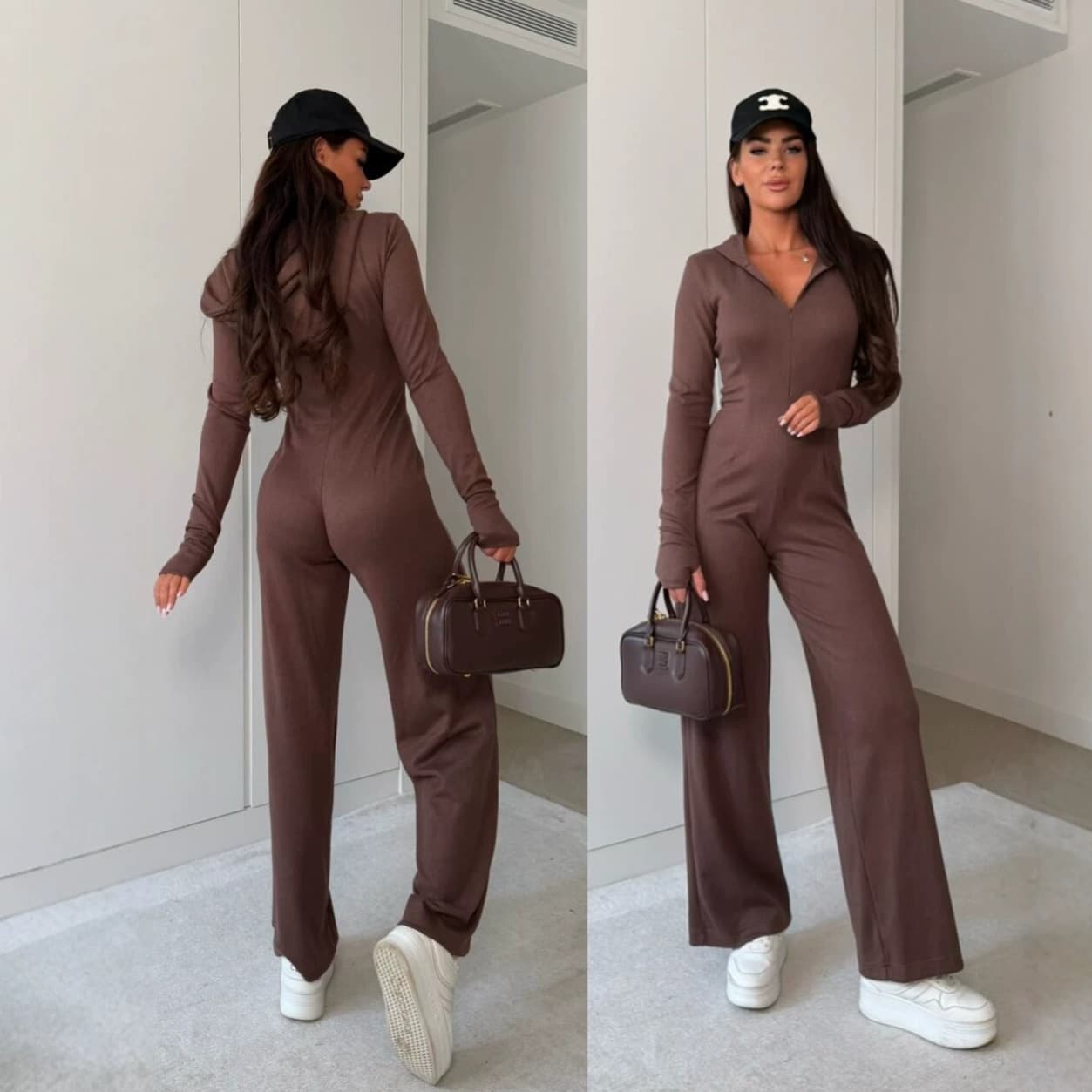 2026 new European and American Amazon cross-border foreign trade women's long-sleeved simple sports style solid color zipper jumpsuit