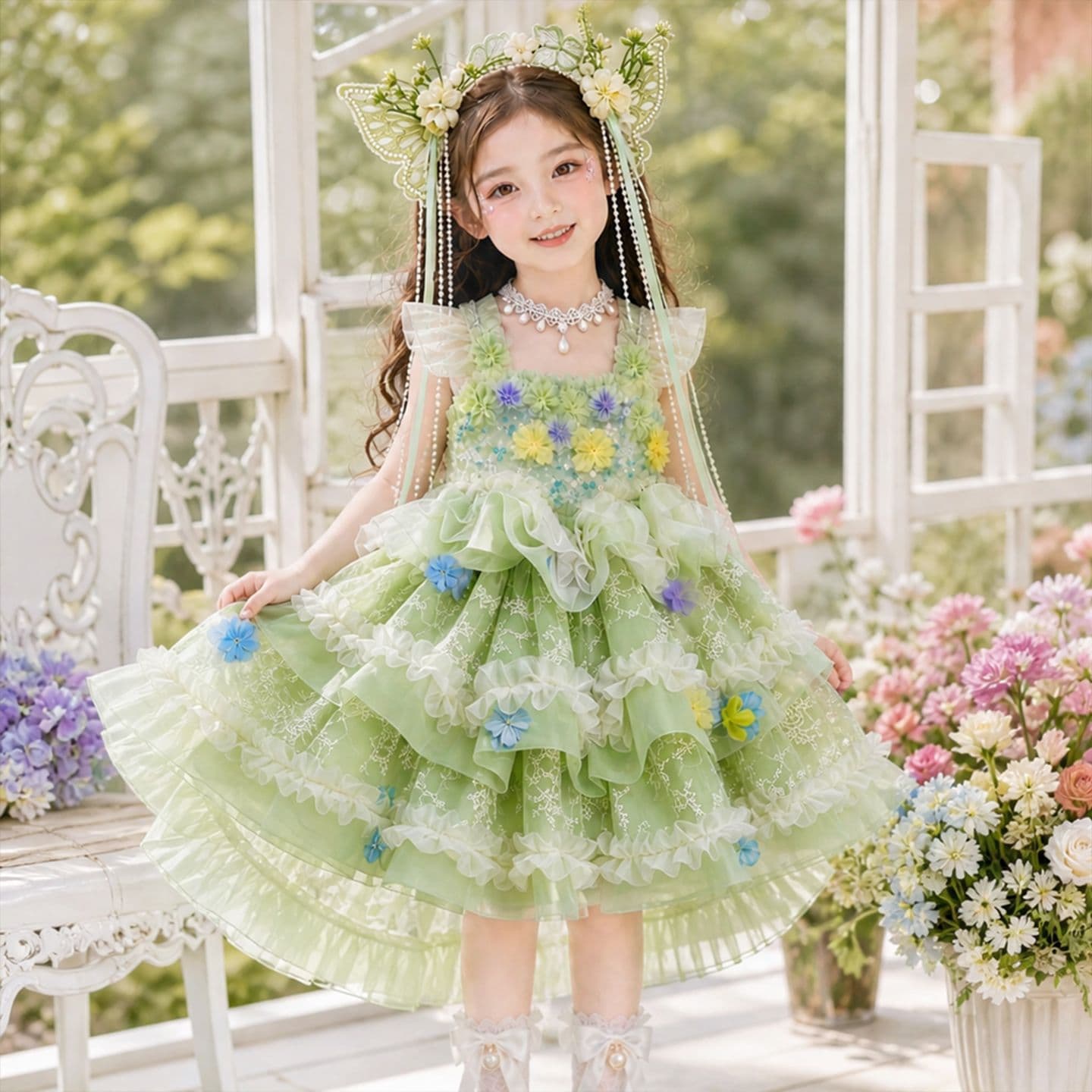 Girls' Kawaii Lolita Princess Dress 2026 Four Seasons New Flower Fairy Birthday Party Gown