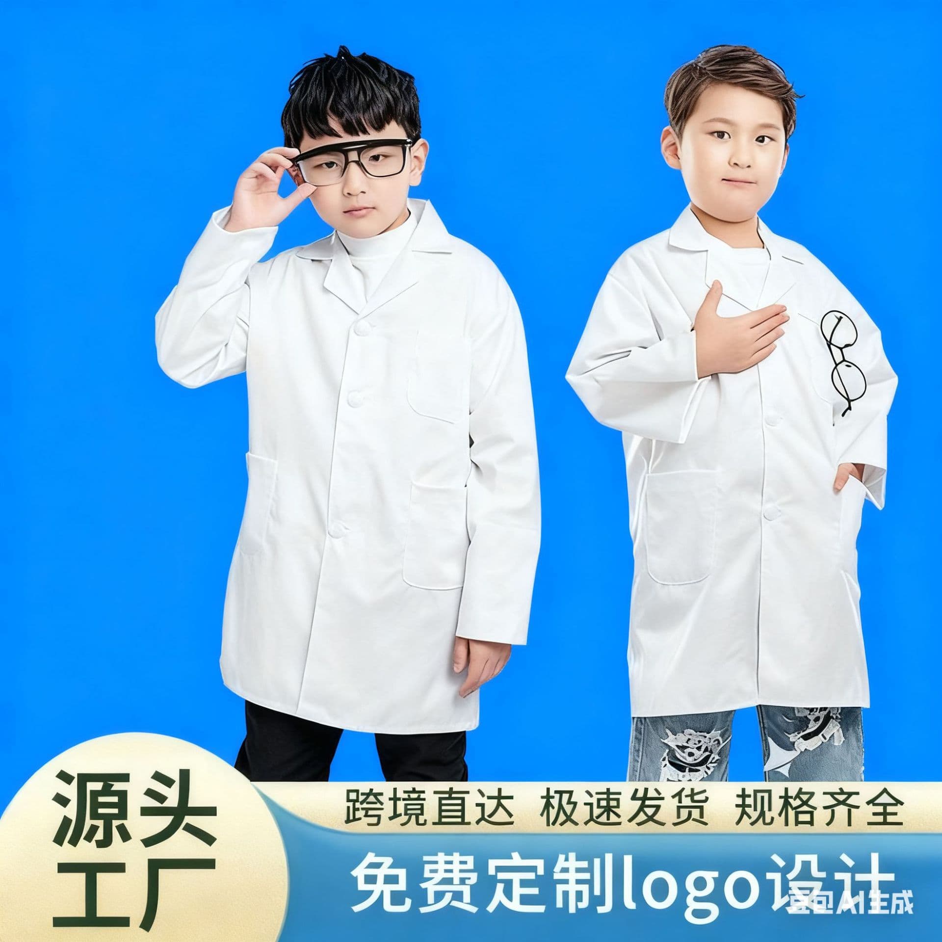 Cross-border Children's White Lab Coat Doctor Costume, Primary School Science Experiment Outfit, Role-Play Doctor Work Performance Costume