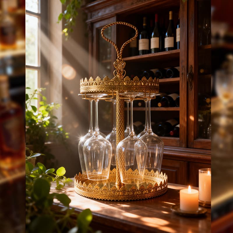Middle Eastern Luxury Double-Layer Wine Glass Rack Creative Inverted Cup Tray European Style Home Storage Decorative Cup Holder
