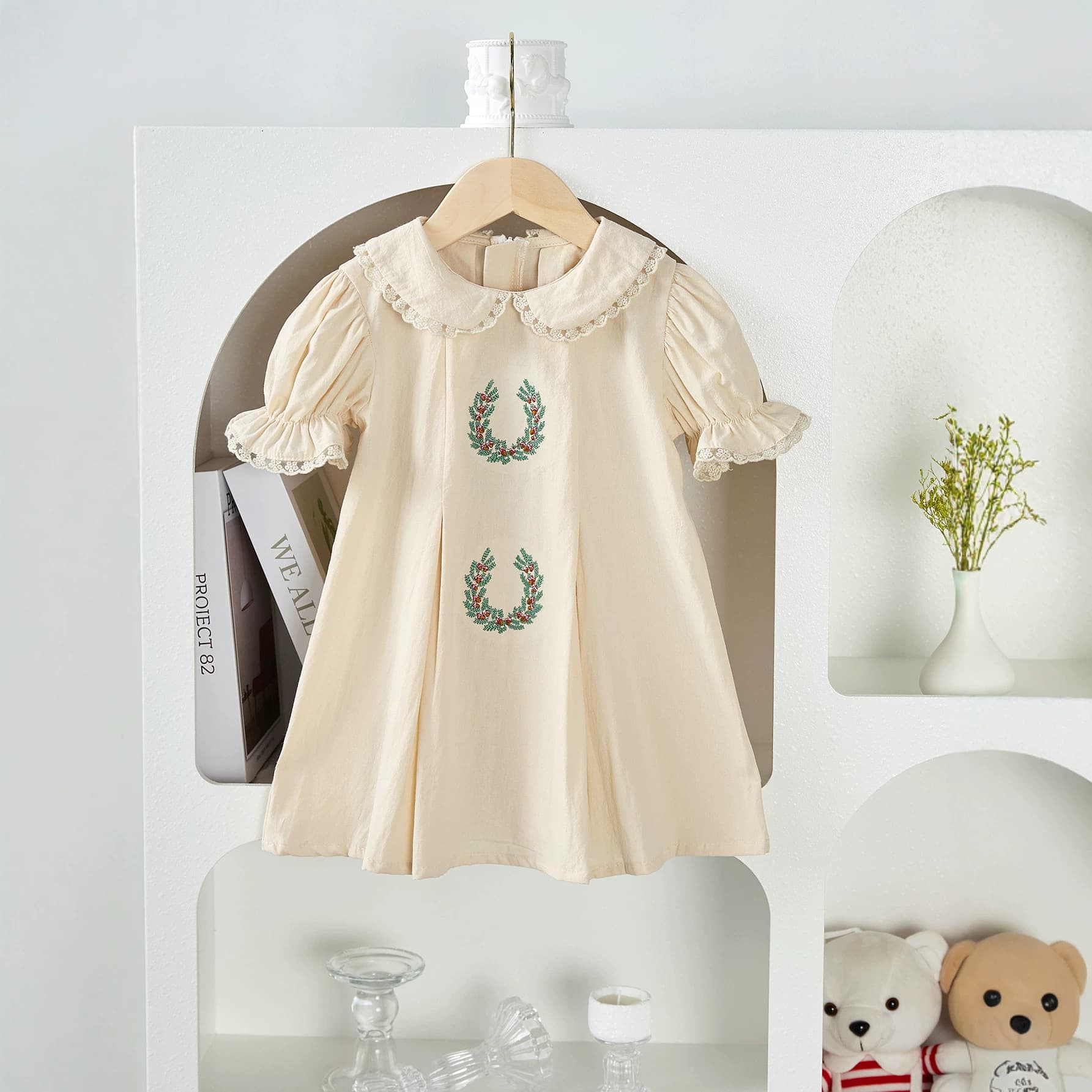 Girls Summer Dress, Short Sleeve Dress, Embroidered Lace Dress, Baby Girl Princess Dress, Toddler Fashion
