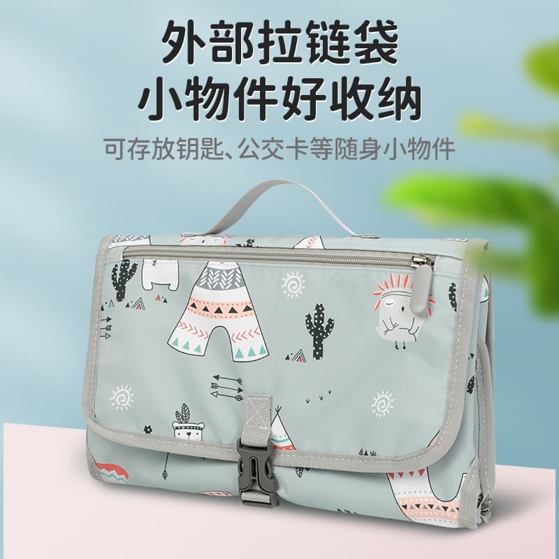 Portable Baby Changing Pad Waterproof Oxford Cloth Diaper Mat with Tissue Dispenser and Diaper Storage, Mommy Bag