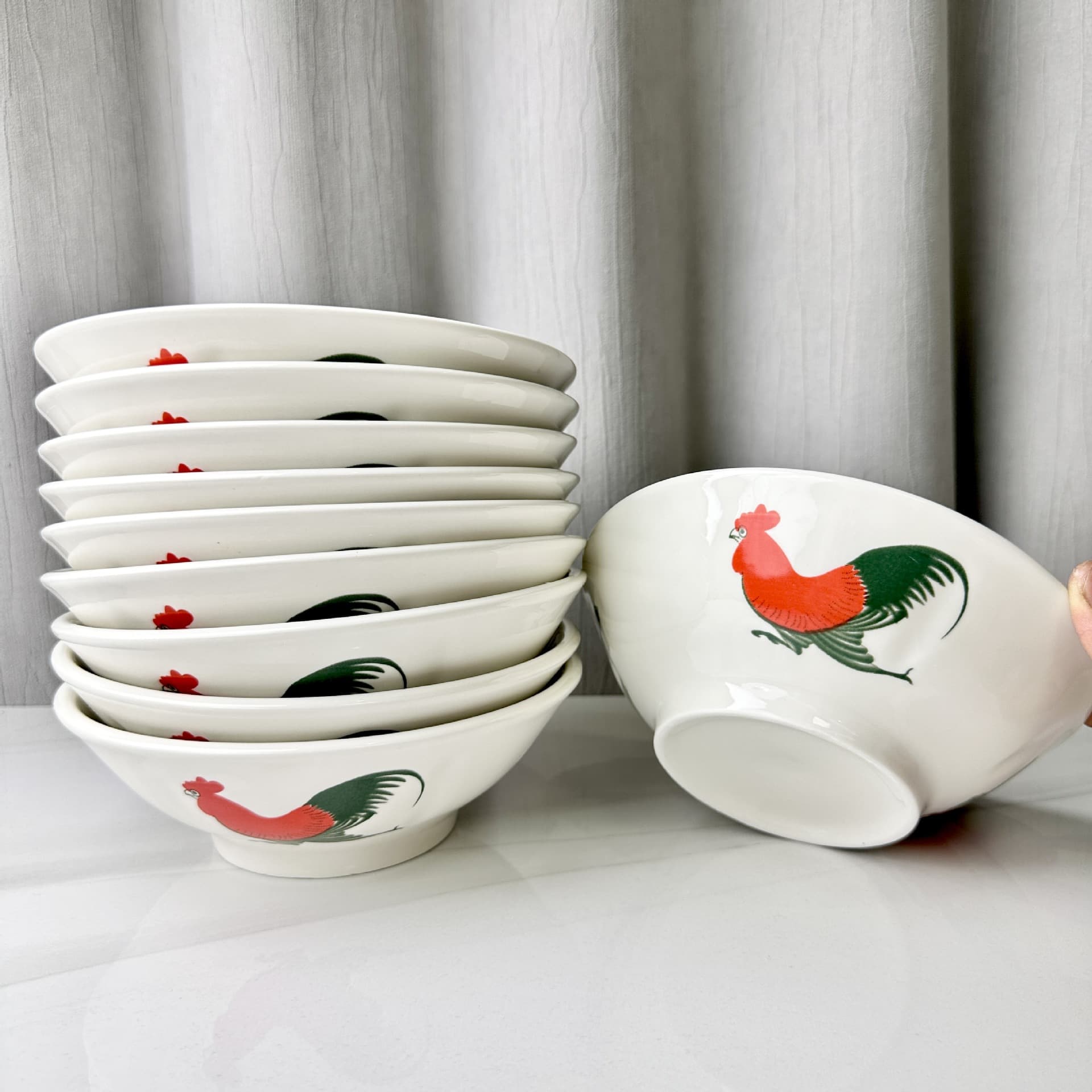 Ceramic Rooster Bowl Retro Nostalgic Conical Bowl Noodle Bowl Soup Bowl Breakfast Bowl Underglaze Color Home Tableware