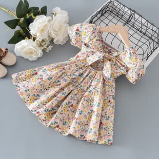 Girls' Dress 2026 New Summer Style Fashionable Little Princess Cotton Dress Kids Cotton Floral Dress