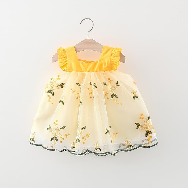 2023 new summer embroidered mesh princess gauze dress Korean style embroidered dress mini skirt for baby girls