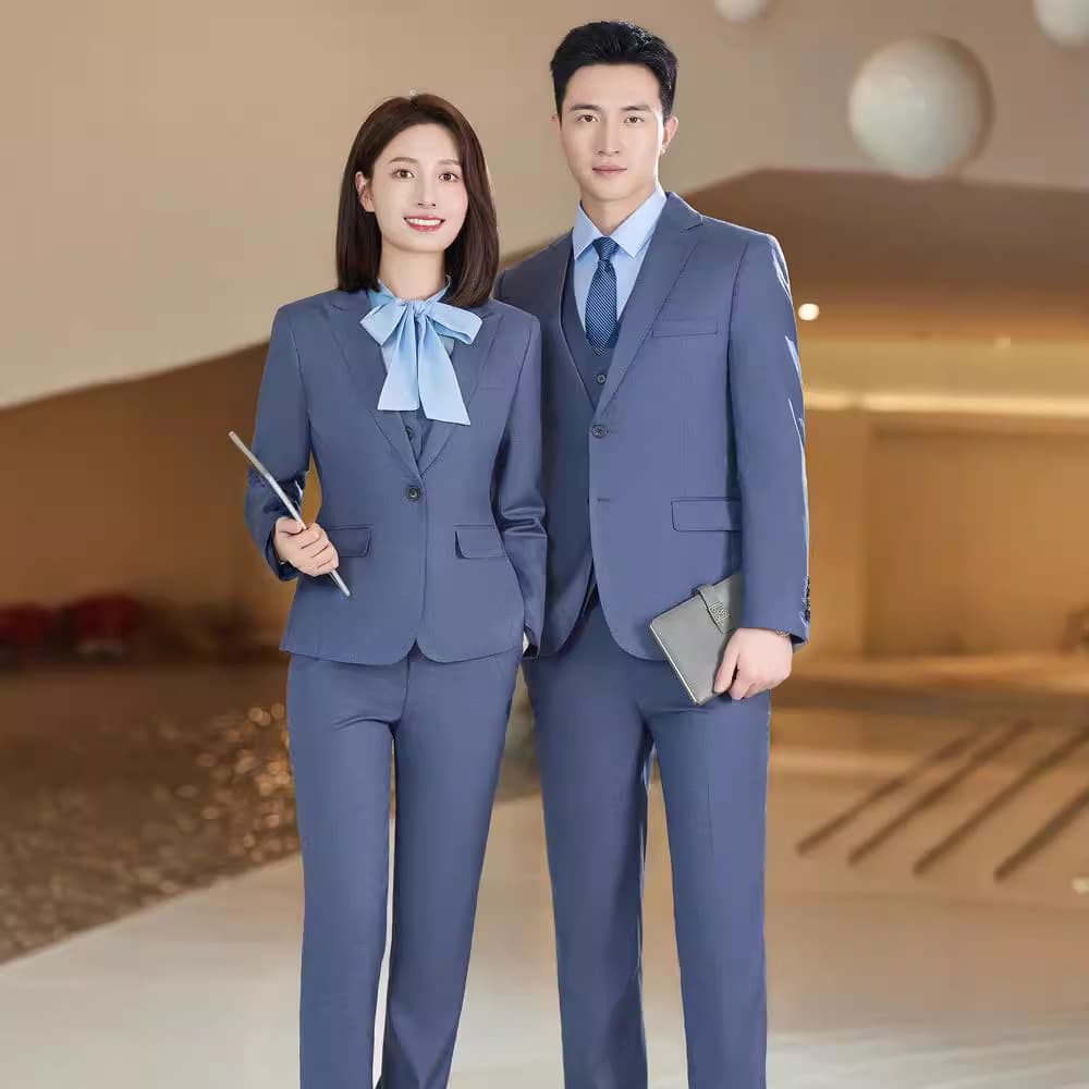 Cross-border BMW 4S Store Car Sales Uniforms LED Custom Uniforms for Men and Women Matching Haze Blue Suit Professional Suit