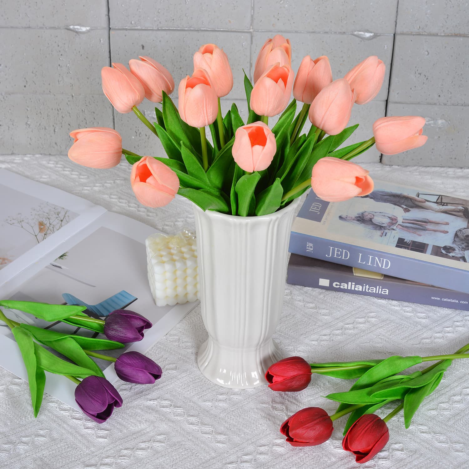 PU Mini Tulip Artificial Flowers Fake Flowers for Home Wedding Decoration Cross-Border Touch Realistic Plastic Flowers Wholesale