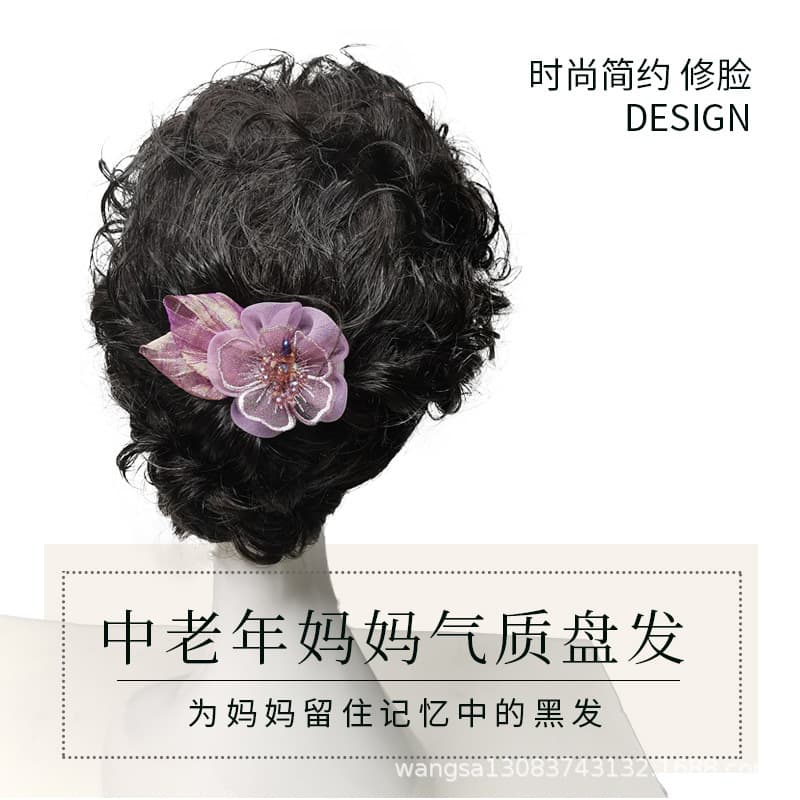 Wig Origin Middle-aged and Elderly Mother Elegant Updo Hairstyle Real Hair Styling Versatile Handmade Updo Style