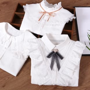 Girls Long Sleeve Blouse Spring Autumn New Middle Big Kids Fashionable Shirt Student Cotton Lace Turn-down Collar Top Cross-border