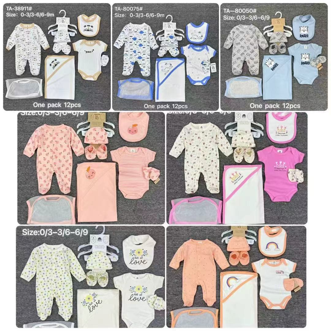 Foreign Trade Baby Printed Long-Sleeve Footed Romper Set, Cotton Baby Gift Set for Newborns