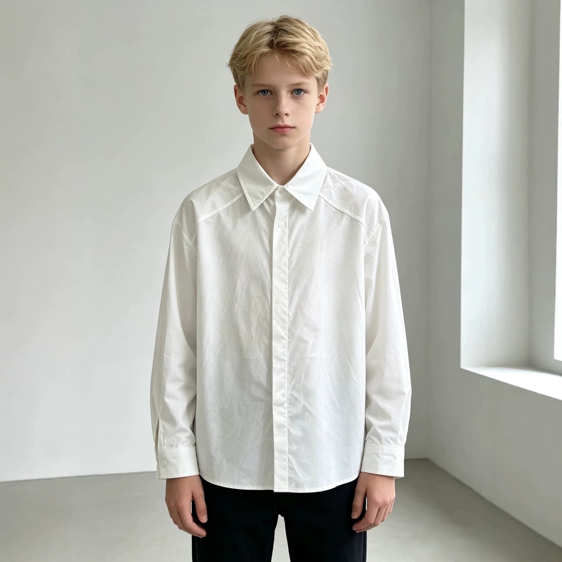Children's White Long-Sleeve Shirt Export Boys' Shirt for Middle and Older Kids Spring/Autumn Wrinkle-Free Student Performance School Uniform Dress Shirt