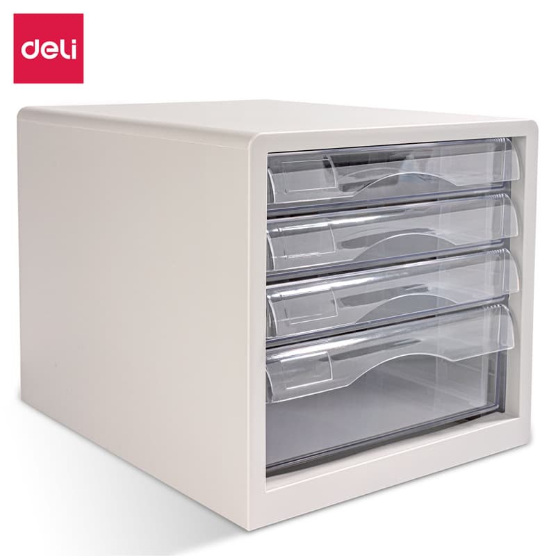 Deli 9774/9775 Transparent Plastic Desktop File Cabinet 4-Tier/5-Tier Gray Black A4 Sorting Organizer