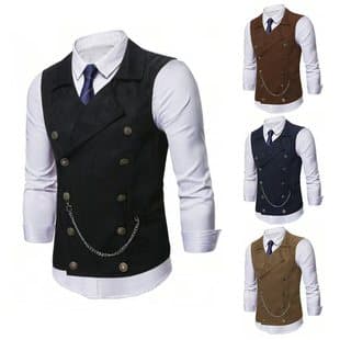 2026 Export Cross-border European and American Men's Suit Vest Double-Breasted with Watch Chain Business Amazon Temu 240412