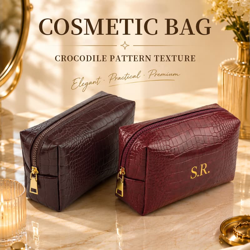 Crocodile Texture Makeup Bag, Convenient Storage, Waterproof, Lightweight Luxury Travel PU Makeup Bag