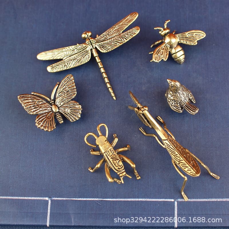 Brass Dragonfly Ornament, Cicada Ornament, Cricket Ornament, Mantis Ornament, Bee Ornament, Tea Pet Insect Collection Ornament