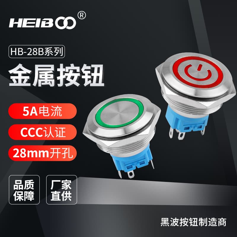 28mm Metal Push Button Switch with Light, Start Power Button Switch 12V 24V 220V Single Pole Switch 1NO1NC