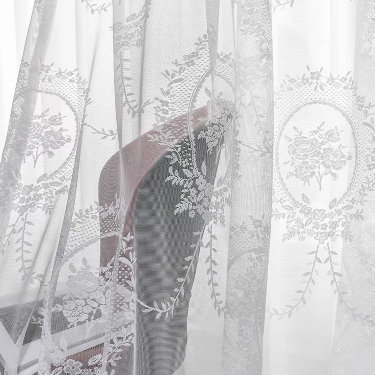French Style Lace Window Sheer Mirror Flower Lace Mesh Curtain Luxury Bay Window Balcony Romantic Sheer Curtain