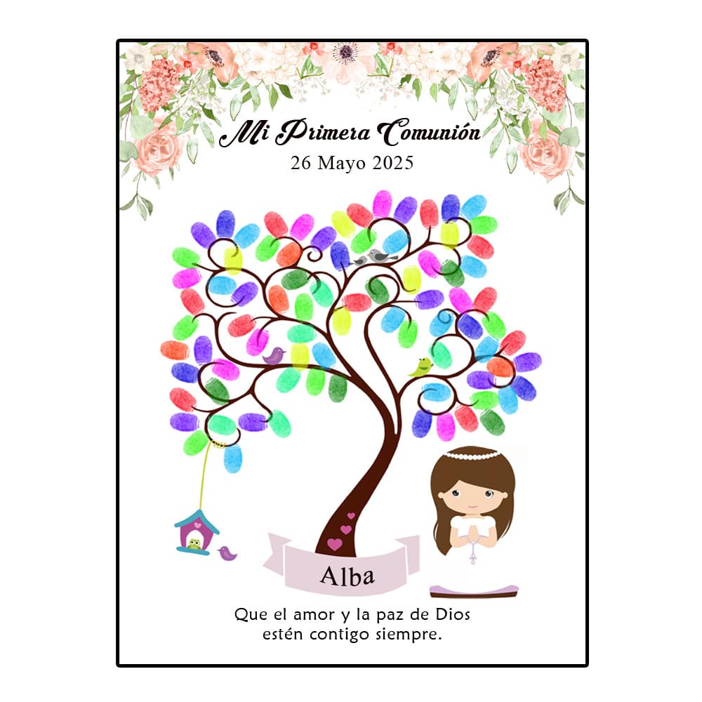 Custom Theme Name Date Girl First Communion Spanish Fingerprint DIY Finger Painting HK146