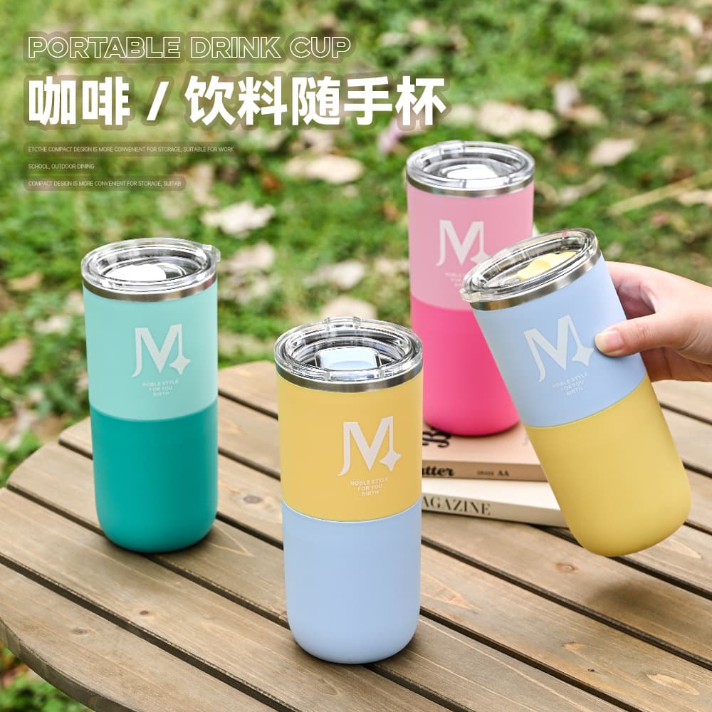 Stainless Steel Coffee Mug with Lid Double-Wall Tumbler High-Aesthetic Water Cup Ice Tumbler Large Capacity for Office and Home