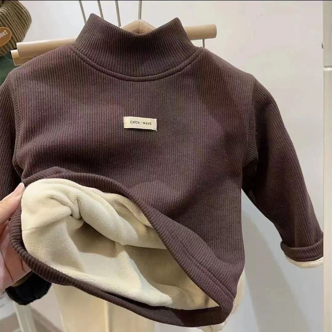 Children's Fleece-Lined Base Layer Semi-Turtleneck, New Autumn/Winter Korean-style Unisex Fashion One-Piece Fleece Top Factory Wholesale