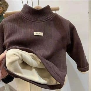 Kids Fleece-Lined Base Layer Top with Semi-High Collar, New Fall/Winter Korean Style for Boys and Girls, Trendy One-Piece Fleece Top, Factory Wholesale