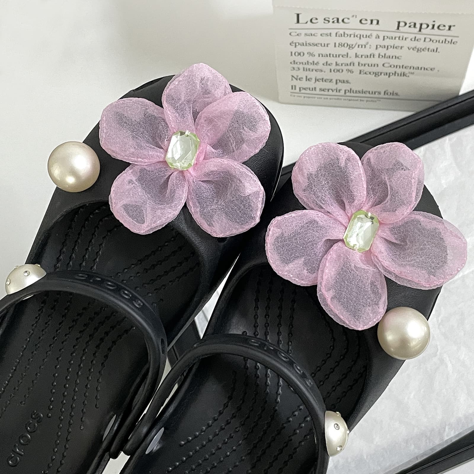Ballet Crocs DIY Women's Crocs Accessories Pearl Rhinestone Pink Five-Petal Flower Detachable Fashion Shoe Charms