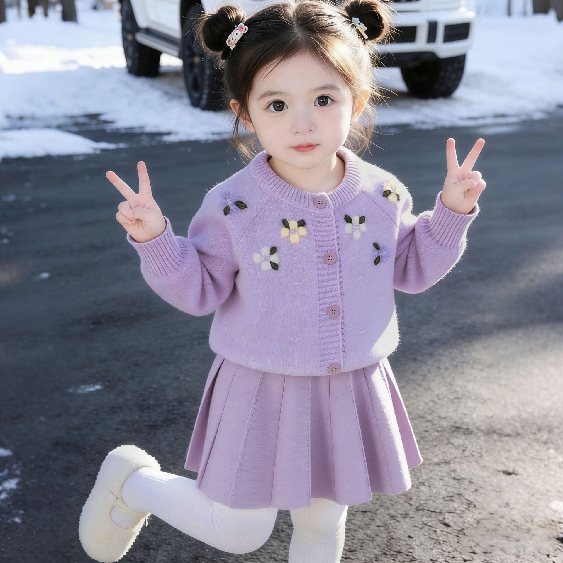 Children's Sweater Set Autumn Winter New Baby Girl Windmill Flower Knit Cardigan Skirt Set Korean Style Fashionable Dress