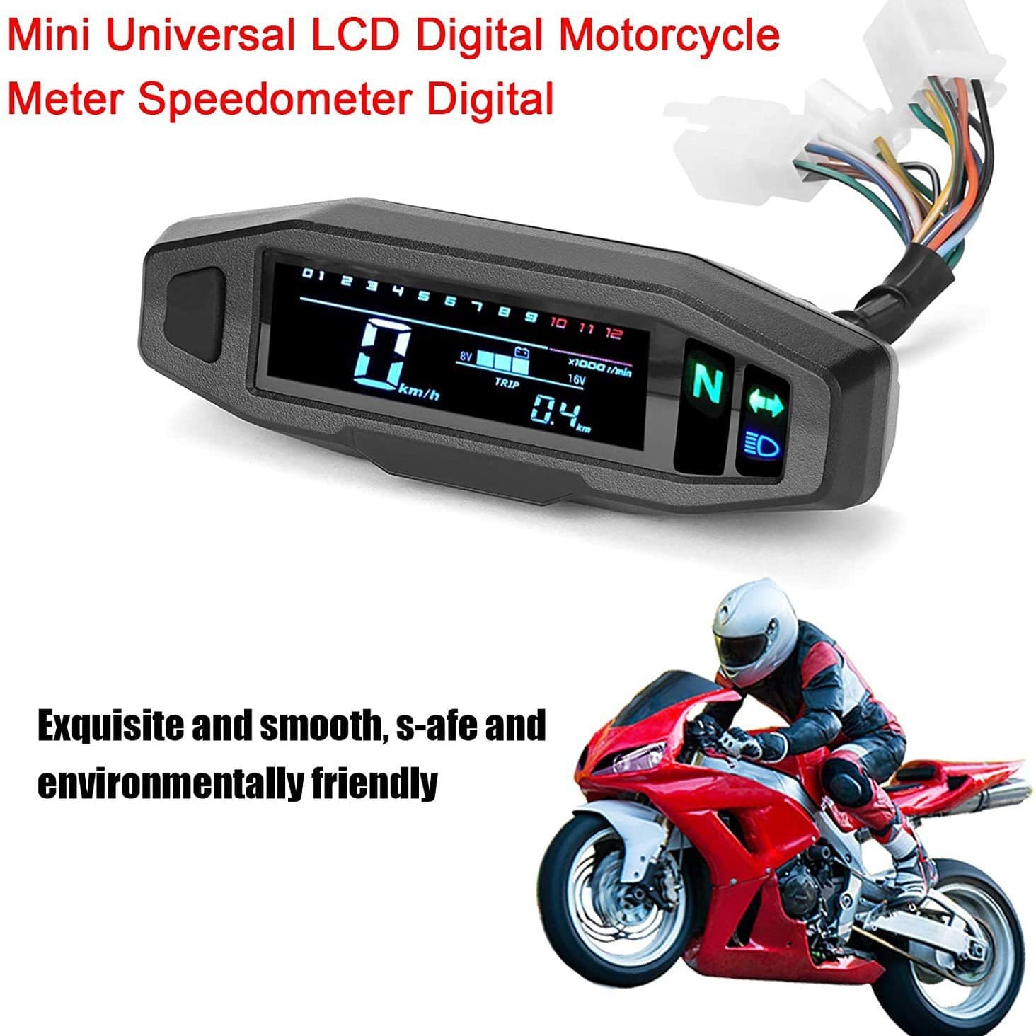 Universal Cross-border Motorcycle Modification Gauge VA HD LCD Digital Electronic Instrument with Tachometer and Fuel Gauge with Bracket