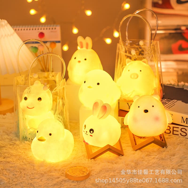 Creative New Hot-Selling Cute Pet Night Light Bedside Decoration LED Rubber Coated Night Light Animal Alliance Series