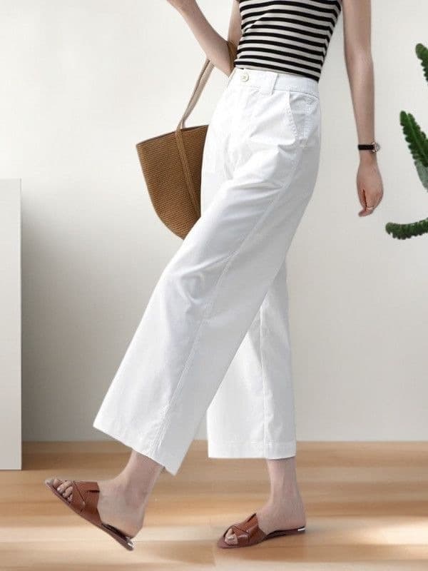 Ice Silk Wide Leg Pants Women Summer Thin White Casual Straight Leg Pants High Waist Slimming Office Loose Capri Pants