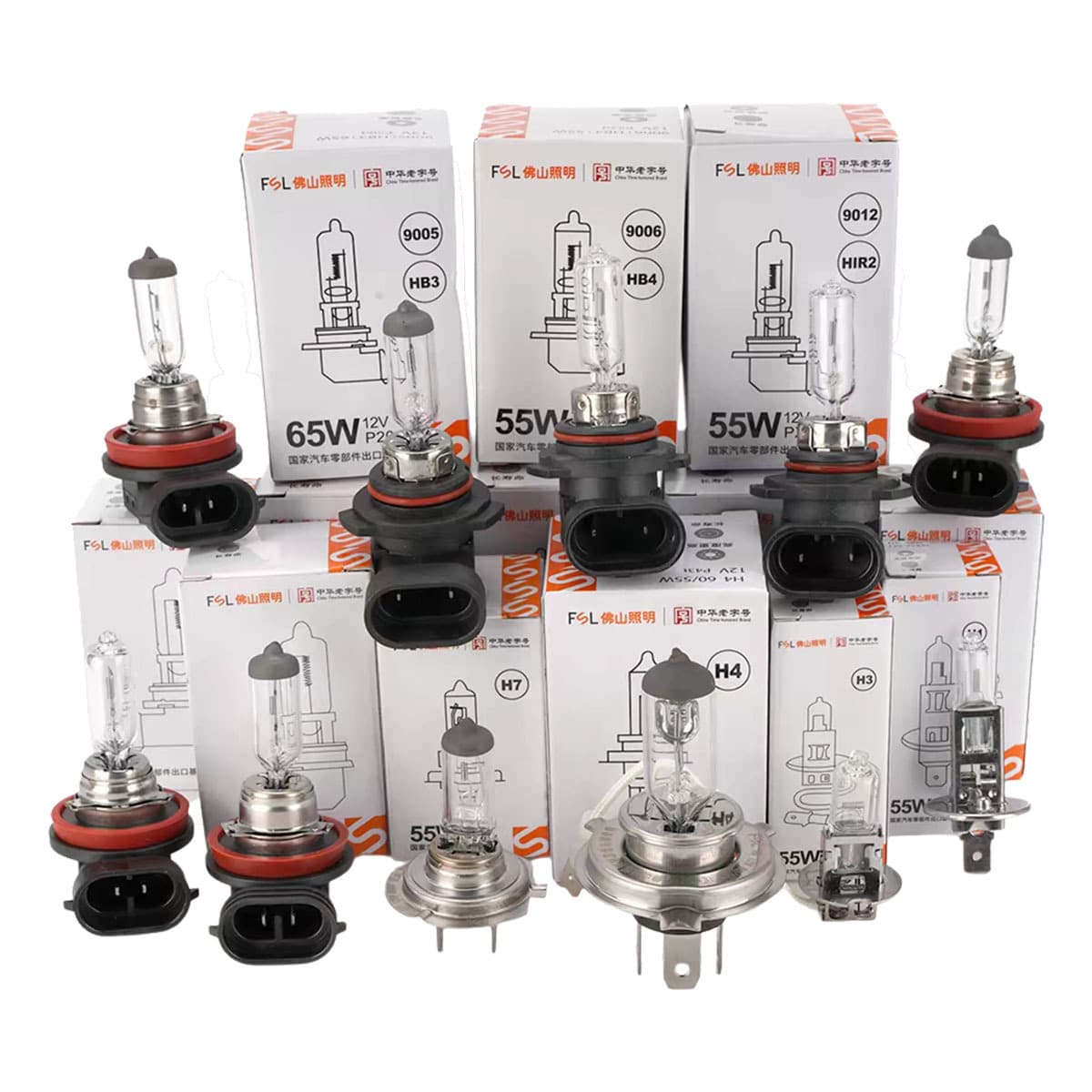 Foshan Lighting Car Bulb H1 Fog Lamp H7 H3 Bulb H4 High and Low Beam FSL Car Halogen Headlight Foshan