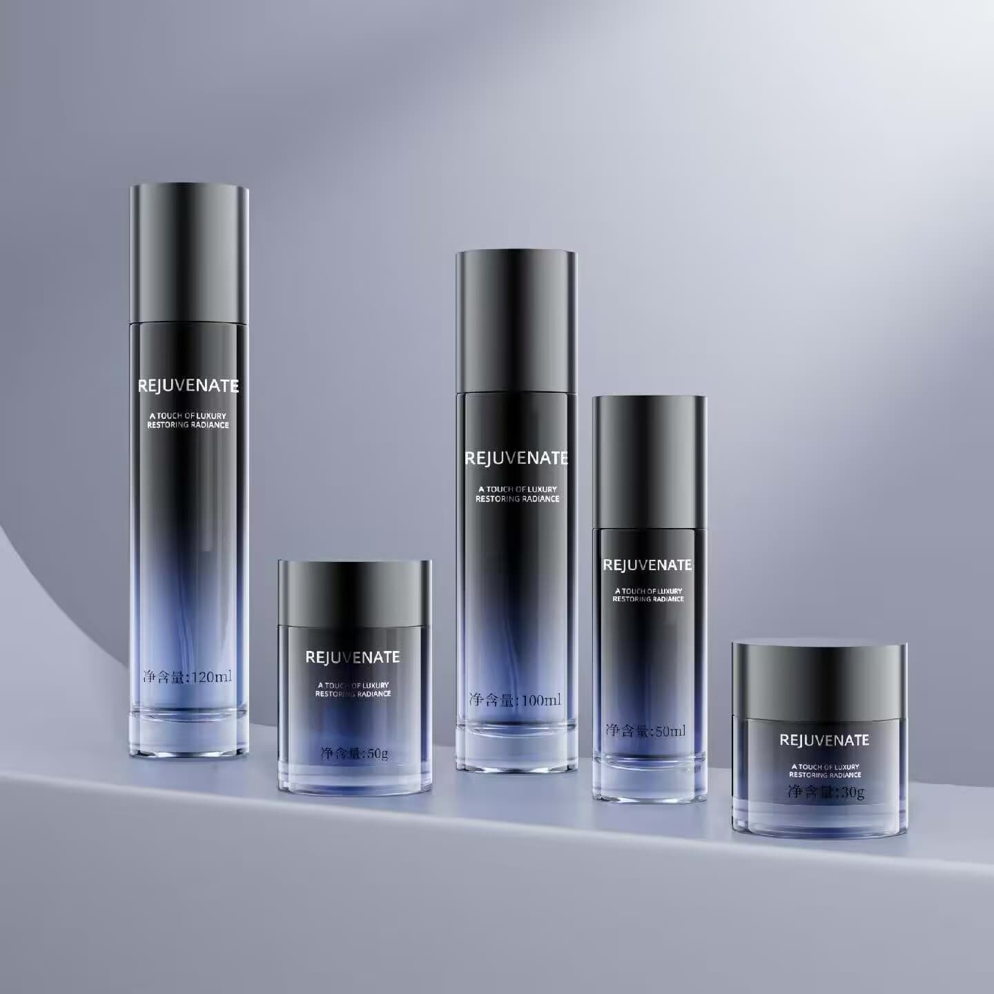 In Stock Slim Straight Round Set 30ml Serum Bottle 100ml-120ml Lotion Bottle 50g Face Cream Jar