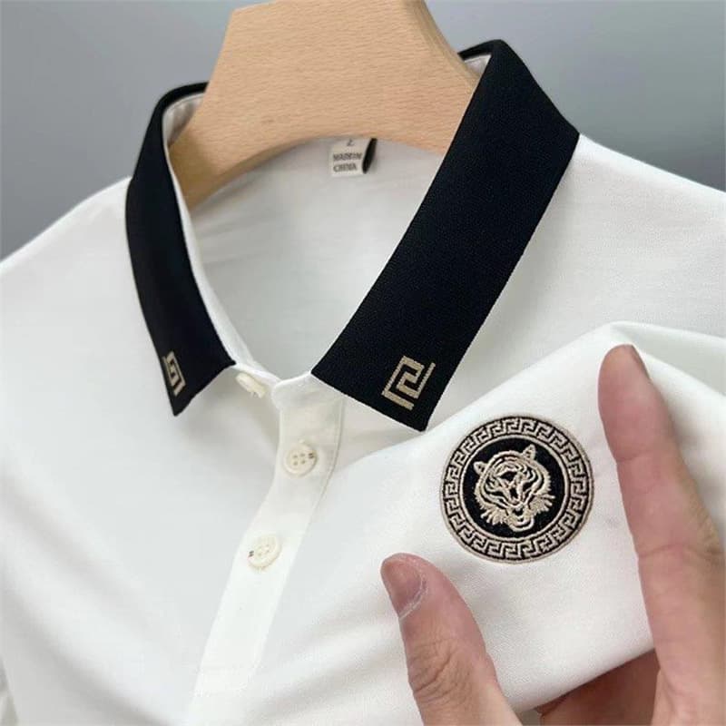 Casual business embroidered POLO shirt men's slim lapel large size short-sleeved pique T-shirt large size loose