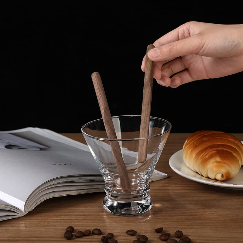 Lacquer-Free and Wax-Free Luxury Round Handle Black Walnut Coffee Stirring Stick, Baking Dumpling Making, Ready Stock Wholesale with Logo Printing