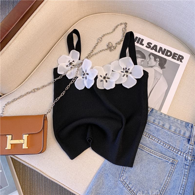 Real Shot Chanel-style Camellia Camisole for Women Summer Inner Wear Sleeveless Top Versatile Vest