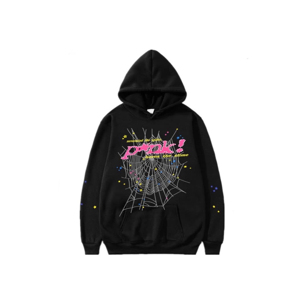 American Sweet Cool Spider Web Star Print Hoodie, Unisex Loose Heavyweight Streetwear Top, In Stock for Cross-Border Wholesale