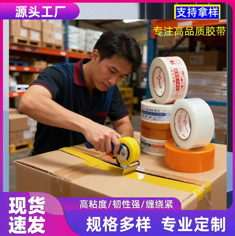 Transparent tape sealing tape, specialized for e-commerce express packing, yellow cheap tape, adhesive paper, large roll wholesale by the case.