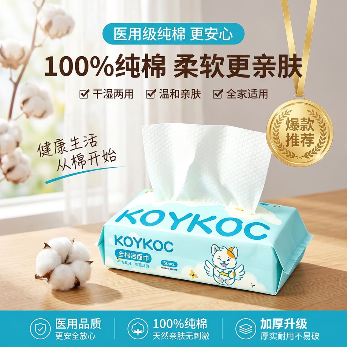 Disposable Cotton Soft Face Towels, Thickened, Suitable for Mother and Baby Use, Pull-Out Facial Cleansing Towels for the Whole Family to Wipe Face and Remove Makeup