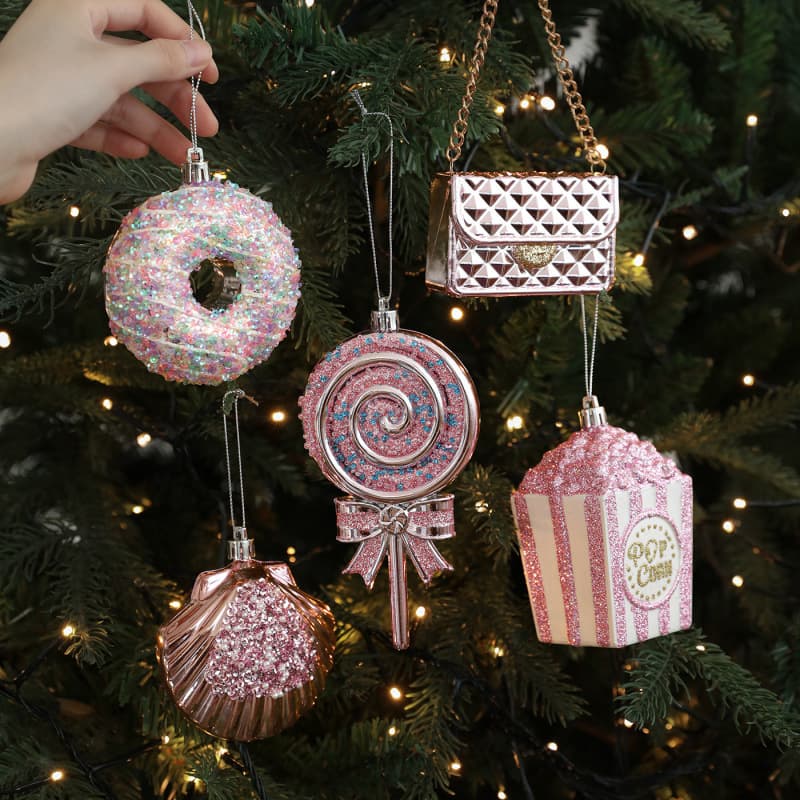 New pink plastic pendant with pastel pink cartoon Christmas pendant for Instagram-style 3D Christmas tree window decoration