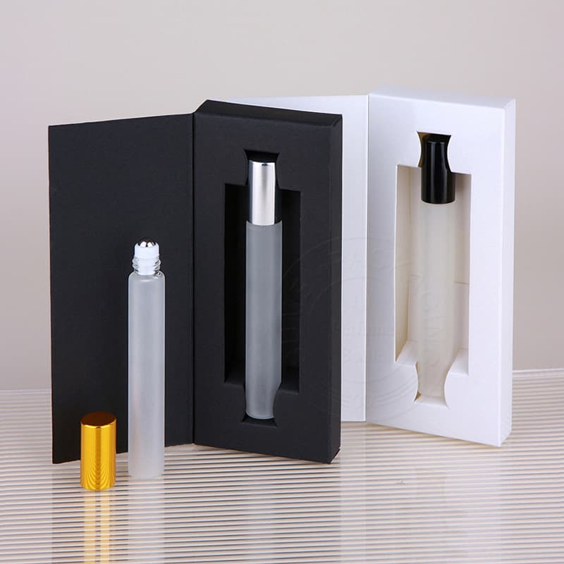 In Stock 10ml Perfume Bottle with Box, Roller Ball Bottle, Glass Essential Oil Bottle, Trial Size Refillable Bottle