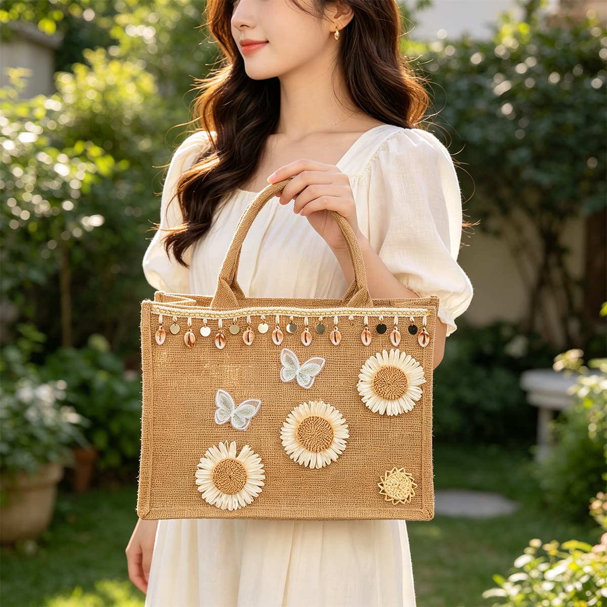Forest jute handbag wedding bridesmaid gift bag pastoral style handbag travel casual handbag women