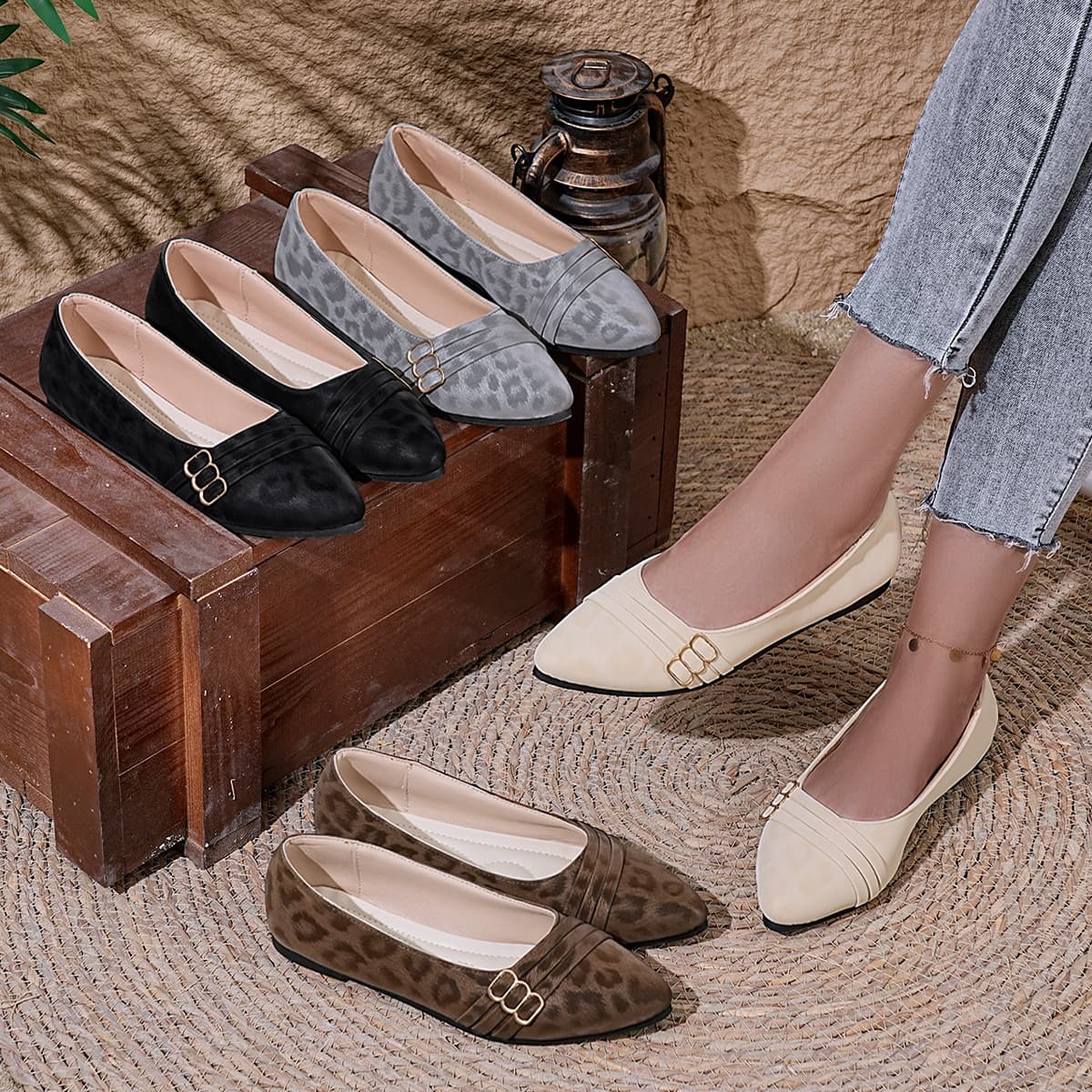 Leopard Print Shallow Mouth Flats 2026 New Large Size Casual Flats for Women, Spring Pointed Toe Slip-On Lazy Flats